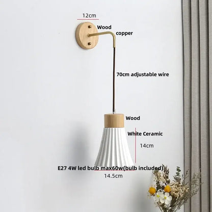 Minimalist ribbed ceramic led wall lamp bedroom wood decor