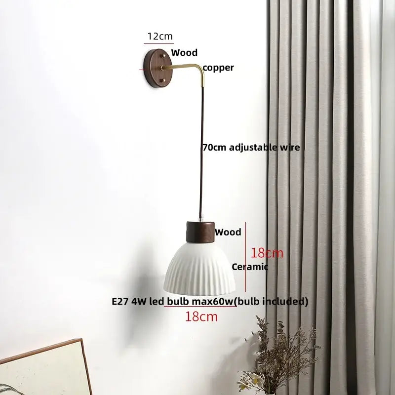 Minimalist ribbed ceramic led wall lamp bedroom wood decor