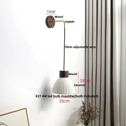 Minimalist ribbed ceramic led wall lamp bedroom wood decor