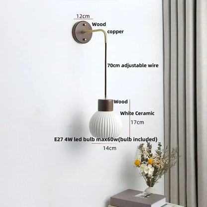 Minimalist ribbed ceramic led wall lamp bedroom wood decor