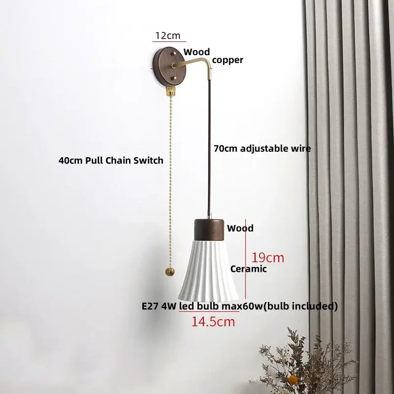 Minimalist ribbed ceramic led wall lamp bedroom wood decor