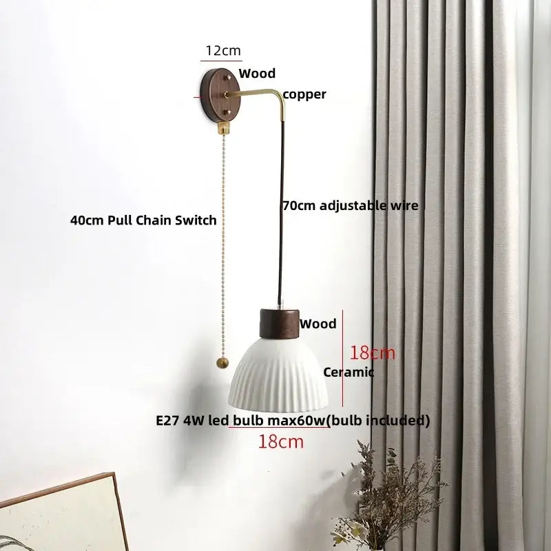Minimalist ribbed ceramic led wall lamp bedroom wood decor