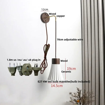 Minimalist ribbed ceramic led wall lamp bedroom wood decor