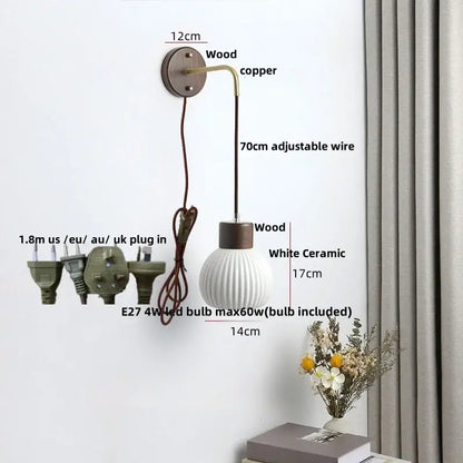 Minimalist ribbed ceramic led wall lamp bedroom wood decor