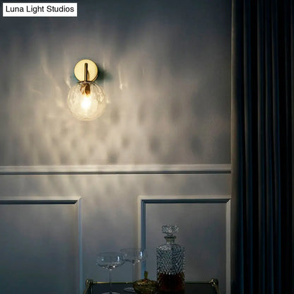 DecorBites™ Minimalist Rippled Glass Sphere Wall Lamp with Gold Sconce Lighting