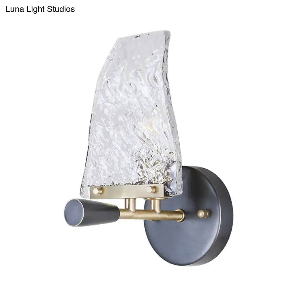 Minimalist sail glass wall light black & brass bedroom sconce