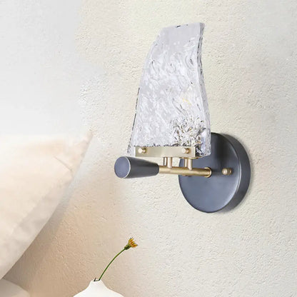 Minimalist sail glass wall light black & brass bedroom sconce