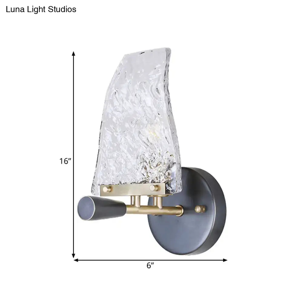Minimalist sail glass wall light black & brass bedroom sconce