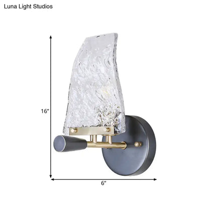 Minimalist sail glass wall light black & brass bedroom sconce