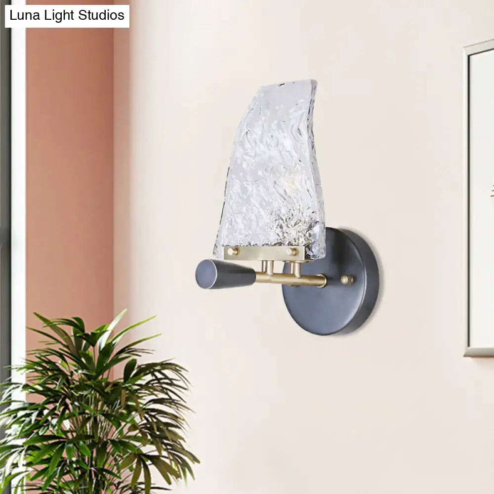 Minimalist sail glass wall light black & brass bedroom sconce