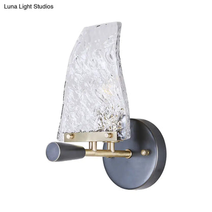 DecorBites™ Minimalist Sail Ship Glass Wall Light - Textured, Novelty Design, 1 Bulb Black Sconce for Bedrooms