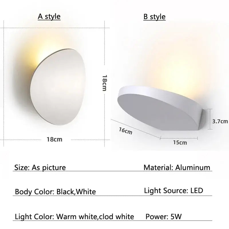 Minimalist silver & black led wall lamp for bedroom