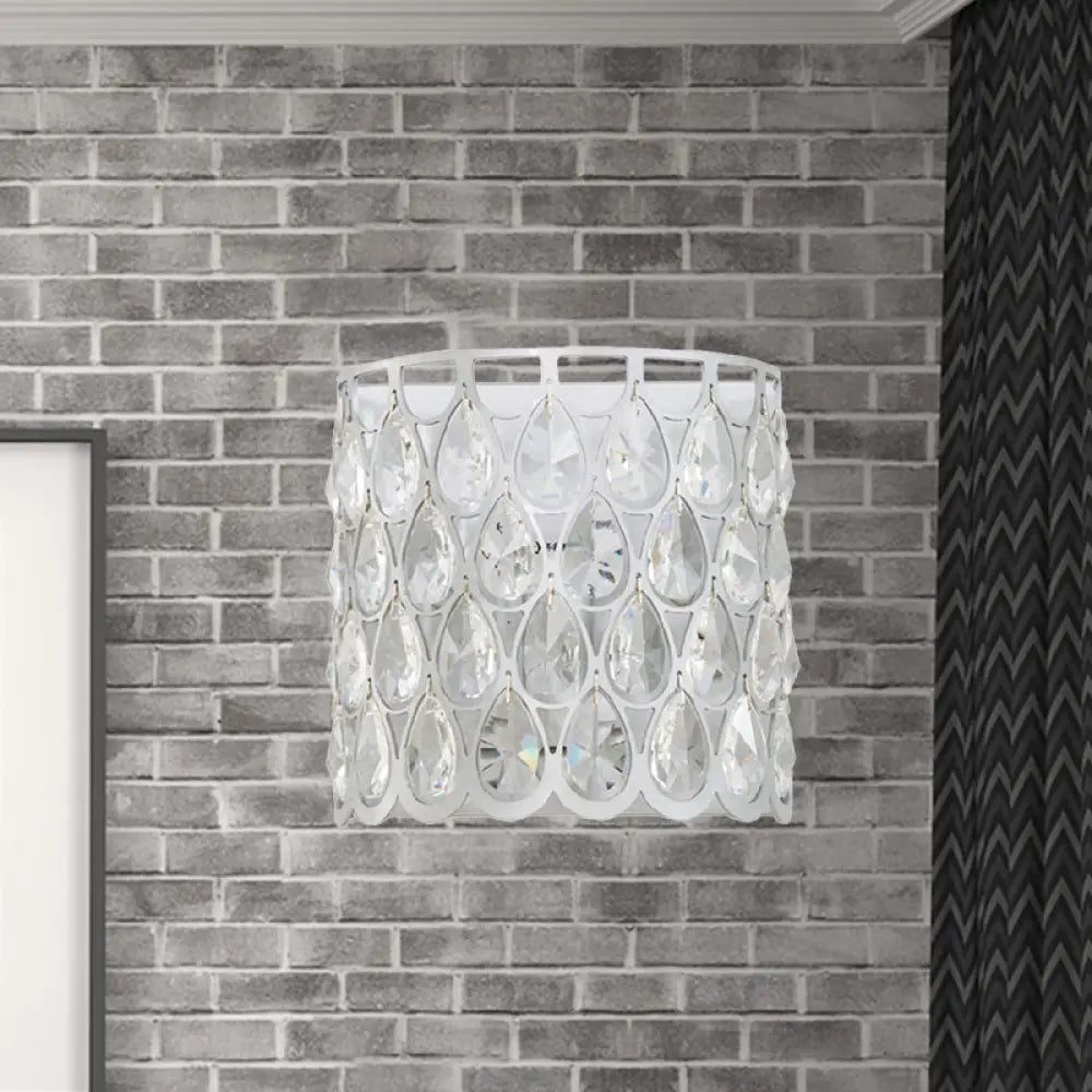 DecorBites™ Minimalist Silver/Brass Half-Cylinder Wall Light Sconce - Clear Crystal Teardrop - 1 Light Metal Wall Lamp