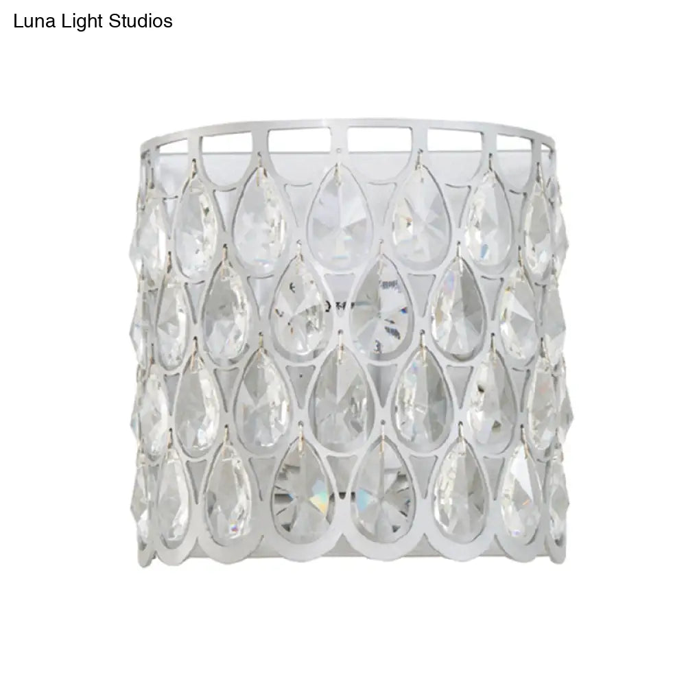 DecorBites™ Minimalist Silver/Brass Half-Cylinder Wall Light Sconce - Clear Crystal Teardrop - 1 Light Metal Wall Lamp