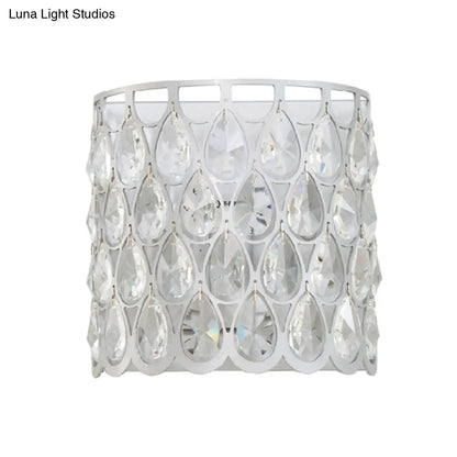 DecorBites™ Minimalist Silver/Brass Half-Cylinder Wall Light Sconce - Clear Crystal Teardrop - 1 Light Metal Wall Lamp