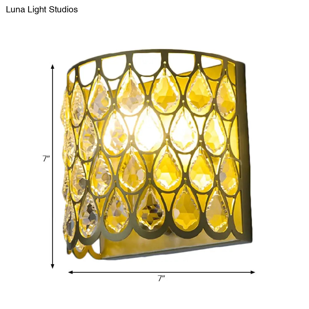 DecorBites™ Minimalist Silver/Brass Half-Cylinder Wall Light Sconce - Clear Crystal Teardrop - 1 Light Metal Wall Lamp