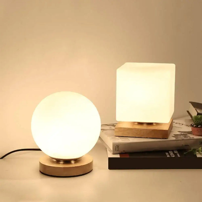 Minimalist sphere and cube glass ball table lamp bedroom light