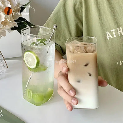 Minimalist square glass juice cup kitchen drinkware