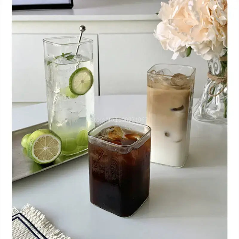 Minimalist square glass juice cup kitchen drinkware