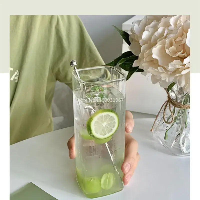 Minimalist square glass juice cup kitchen drinkware