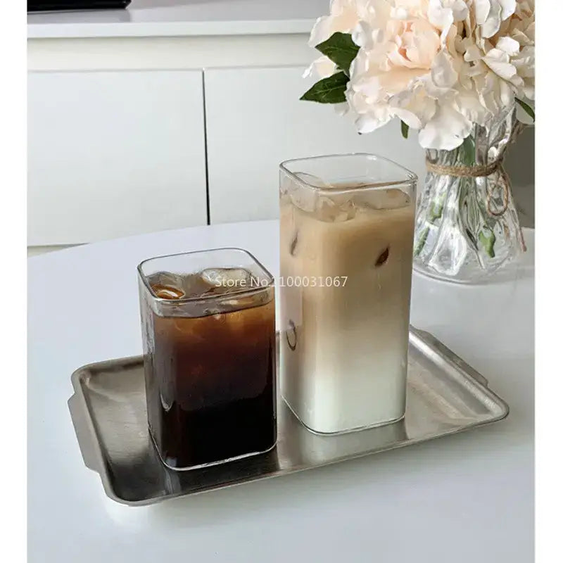 Minimalist square glass juice cup kitchen drinkware