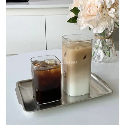 Minimalist square glass juice cup kitchen drinkware