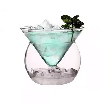 Minimalist stemless martini chiller glass for dining room entertaining