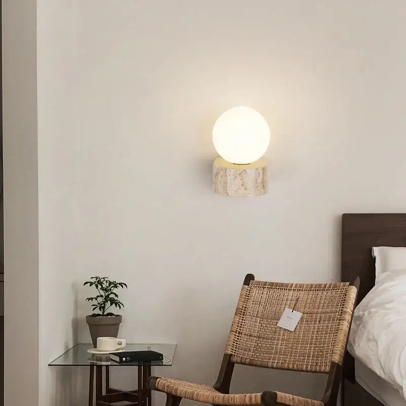Minimalist stone and glass lampshade wall light for bedroom decor