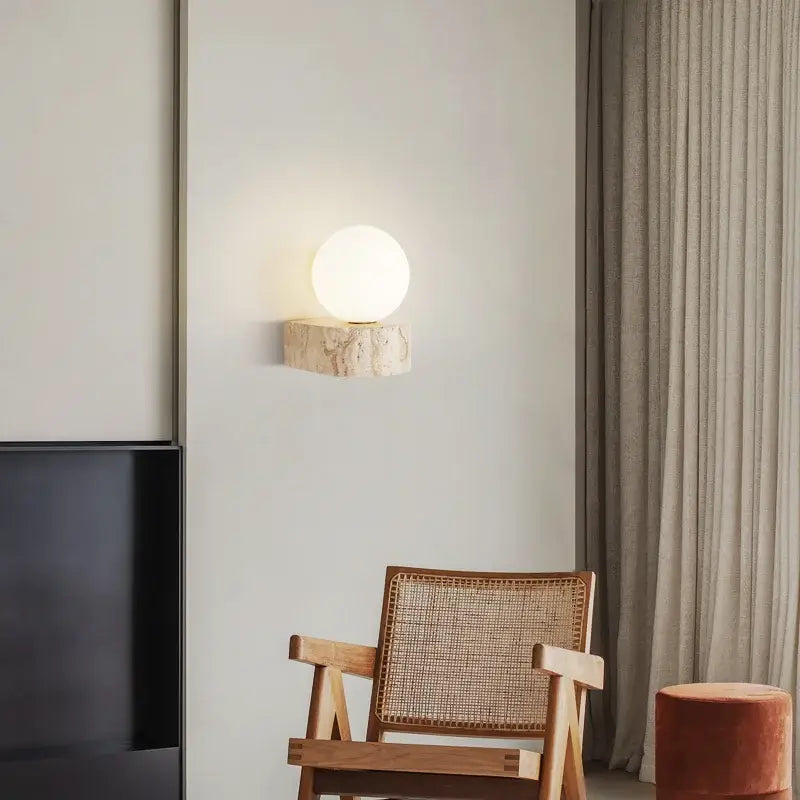 Minimalist stone and glass lampshade wall light for bedroom decor