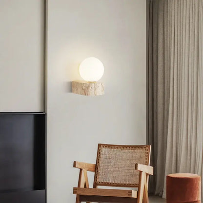Minimalist stone and glass lampshade wall light for bedroom decor
