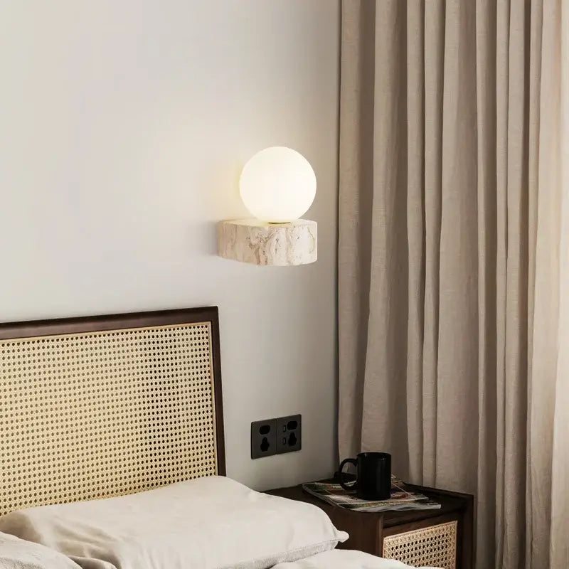 Minimalist stone and glass lampshade wall light for bedroom decor