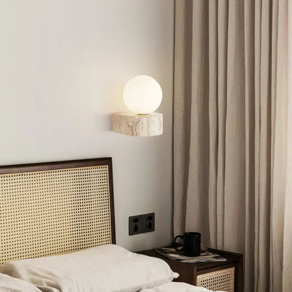 Minimalist stone and glass lampshade wall light for bedroom decor