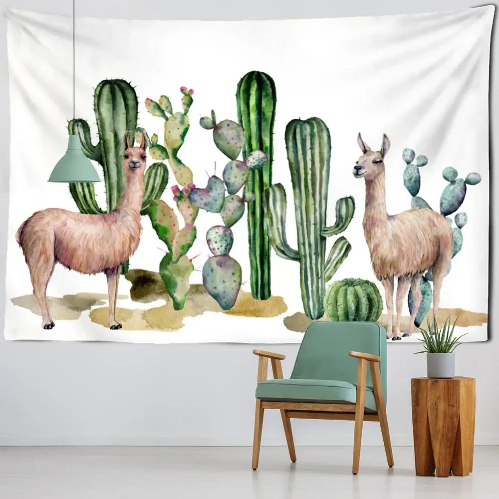 Minimalist teal cactus tropical plant tapestry children’s room decor