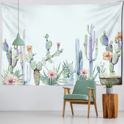 Minimalist teal cactus tropical plant tapestry children’s room decor