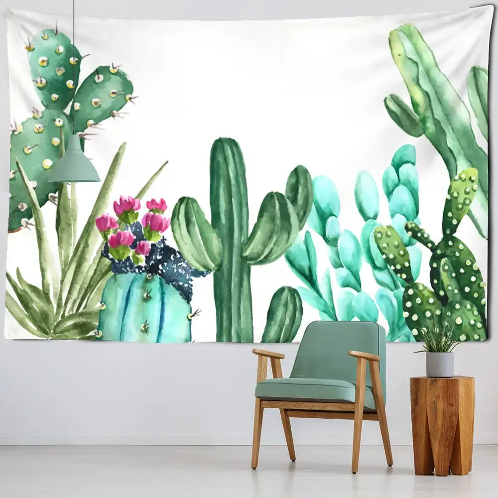 Minimalist teal cactus tropical plant tapestry children’s room decor