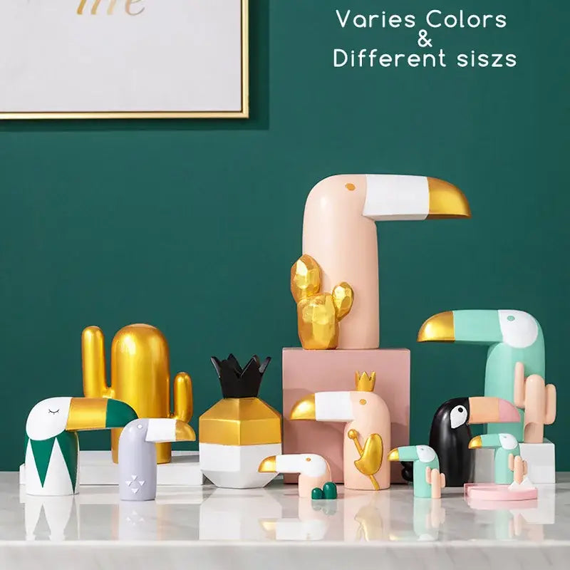 Minimalist turquoise & gold bird figurine office phone holder