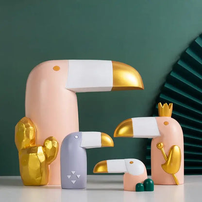 Minimalist turquoise & gold bird figurine office phone holder