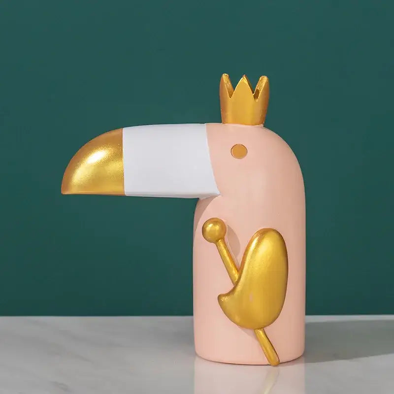 Minimalist turquoise & gold bird figurine office phone holder