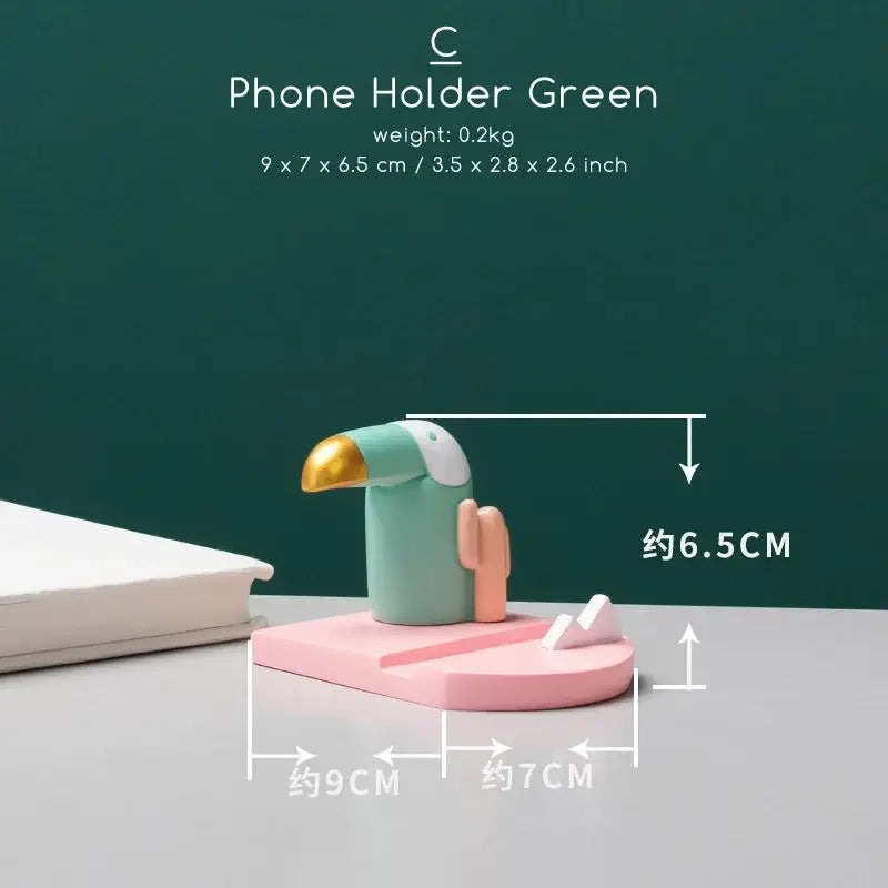 Minimalist turquoise & gold bird figurine office phone holder