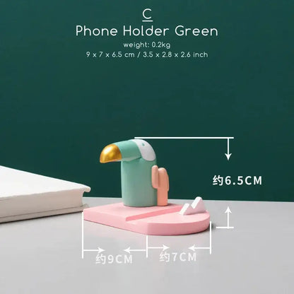 Minimalist turquoise & gold bird figurine office phone holder