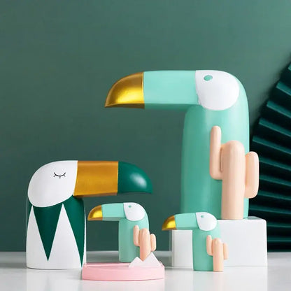 Minimalist turquoise & gold bird figurine office phone holder