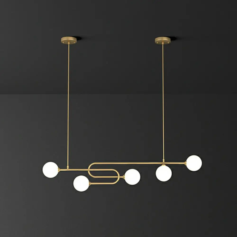 DecorBites™ Minimalist U-Shaped Gold Metal Suspension Light with Milky Glass Shade for Dining Room Island