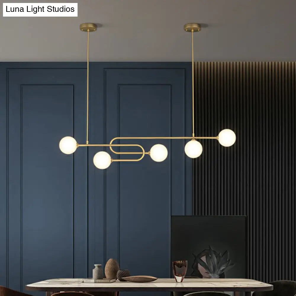 DecorBites™ Minimalist U-Shaped Gold Metal Suspension Light with Milky Glass Shade for Dining Room Island