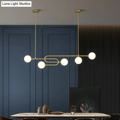 DecorBites™ Minimalist U-Shaped Gold Metal Suspension Light with Milky Glass Shade for Dining Room Island