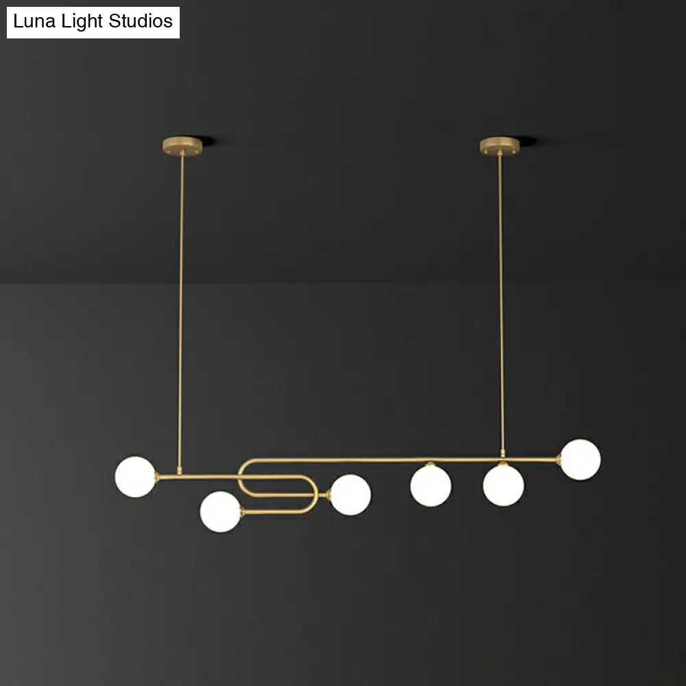 DecorBites™ Minimalist U-Shaped Gold Metal Suspension Light with Milky Glass Shade for Dining Room Island