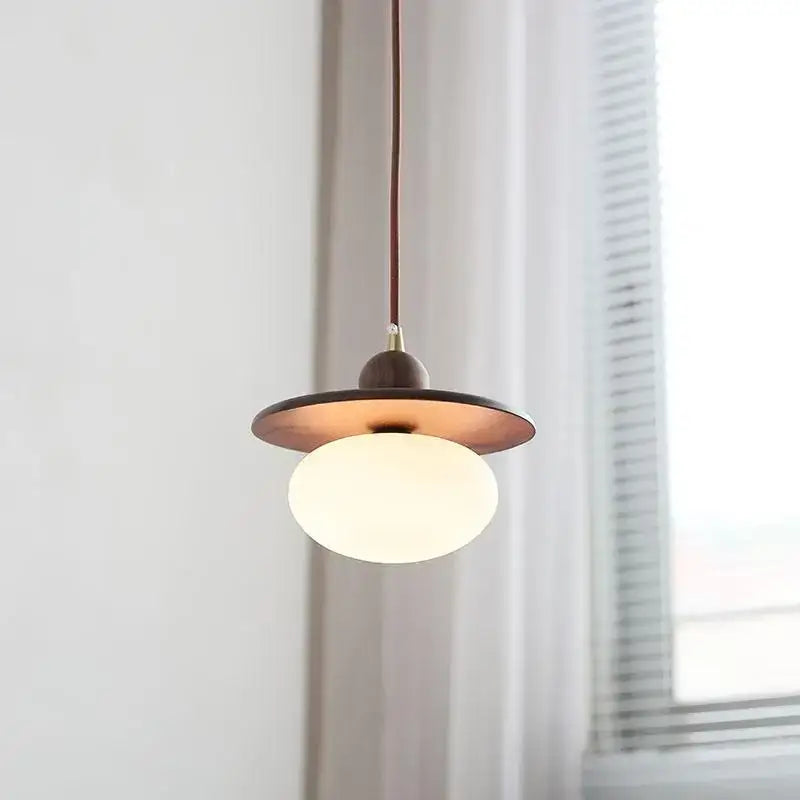 Minimalist walnut and brass glass led pendant lamp dining room