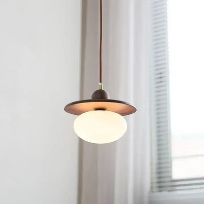 Minimalist walnut and brass glass led pendant lamp dining room