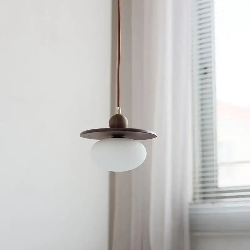 Minimalist walnut and brass glass led pendant lamp dining room