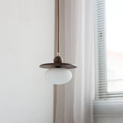 Minimalist walnut and brass glass led pendant lamp dining room