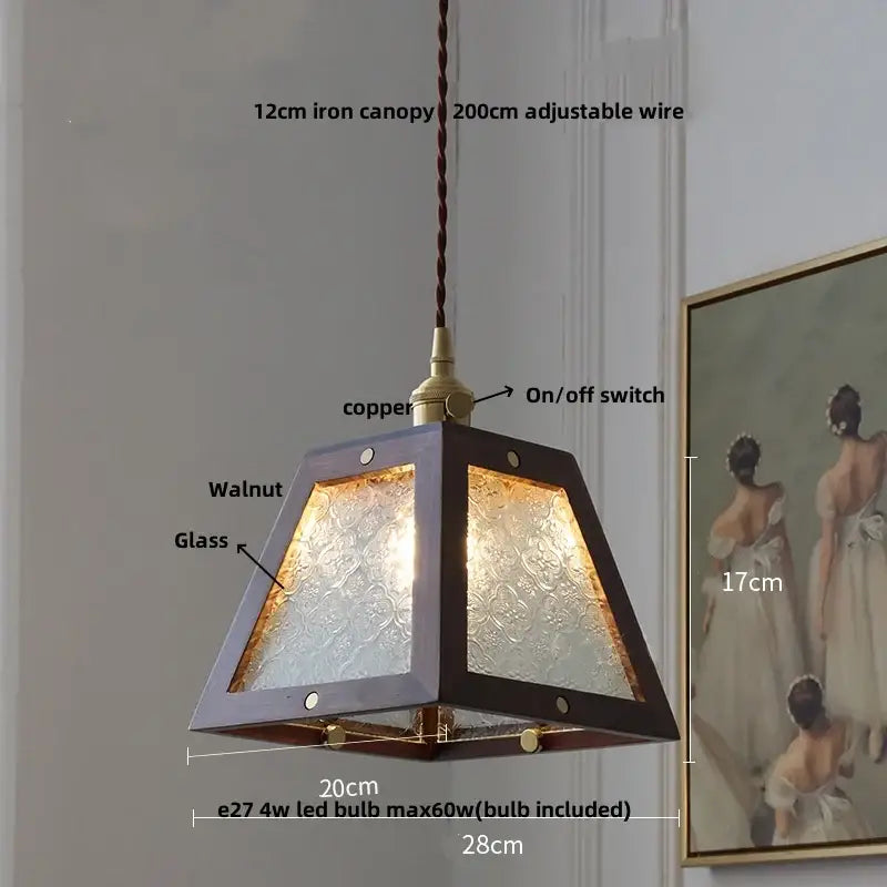 Minimalist walnut and brass glass led pendant lamp dining room